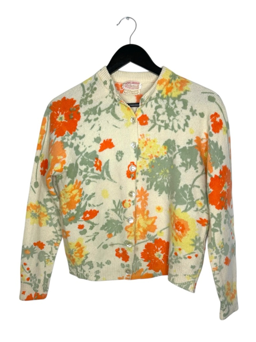 Vintage 50s Minklader by Darlene Floral Knit Cardigan Sweater Cottagecore